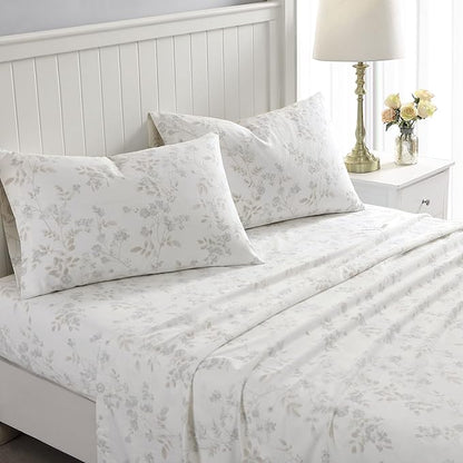 Laura Ashley - Flannel Sheets Twin Size, Anti-Pilling & Wrinkle Resistant Cotton, Touchably Soft for All-Season Comfort - Bed Sheets with Matching Pillowcase & Fitted Sheet (Fawna Grey)