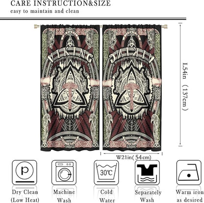 Viking Curtains Nordic Mythology Rune Weapon Antique Viking Pirate Crow Art Pattern Printed Curtains Bedroom Living Room Decoration Blackout Curtains W42 * L54 Inch