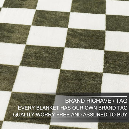 Checkered Throw Blanket,Premium Lightweight Anti-Static 50x60 Inches Travel Size Sage Green Throw Blankets for Couch, Sofa, Chair, Bed, Camping, Picnic,Sage Green