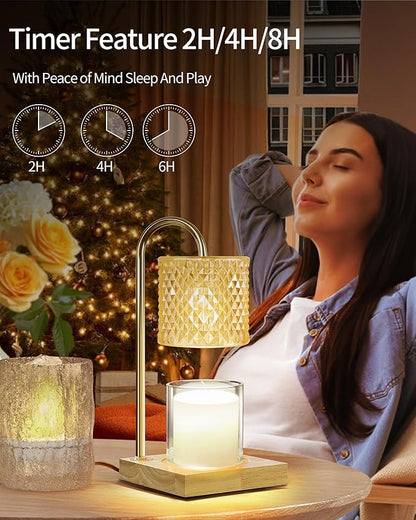 Candle Warmer Lamp with Timer Dimmer, Birthday Gifts for Women Mom, House Warming Gifts, Elegant New Home Decor, Wax Warmer for Jar Candles, Heater Lamp for Scented Wax, Amber Glass