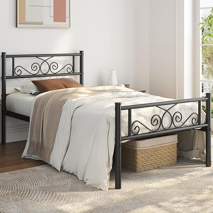 Yaheetech Twin XL Bed Frames Metal Platform Bed with Headboard and Footboard No Box Spring Needed Easy Assembly,Under-Bed Space: 12.6''/Black/Twin XL Bed