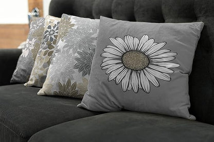 Ambesonne Floral Throw Pillow Cushion Case Pack of 4, Flower Petals Modern Color Palette Chamomile Peony Dahlia and Sunflower Print, Modern Accent Double-Sided Digital Printing, 20", Slate Brown Grey