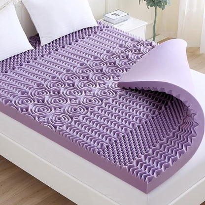 MUXHOMO 3.9 Inch 7-Zone Twin Mattress Topper, Egg Crate Foam Mattress Topper Twin Size for Back Pain, Lavender Cooling Gel Infused Bed Pad, CertiPUR-US and Oeko-TEX Certification (38"×75")