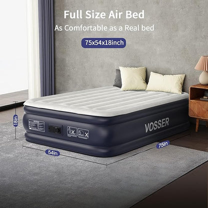Air Mattress Full with Built in Pump,18''Inflatable Mattress of Upgraded Vertical Beams,Self Inflatable/Deflation Blow Up Mattress in 3 Mins,Flocked Top Airbed with Carry Bag for Home, Camping