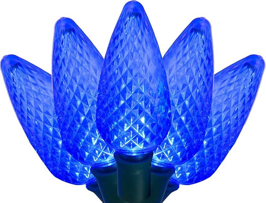 Wintergreen Lighting C9 Blue Christmas Lights, 17 ft LED Outdoor String Light Set, 25 Bulbs – Indoor/Outdoor Holiday Decor
