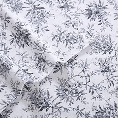 Laura Ashley - Flannel Sheets Full Size, Anti-Pilling & Wrinkle Resistant Cotton, Touchably Soft for All-Season Comfort - Bed Sheets with Matching Pillowcases & Fitted Sheet (Faye Toile Black)