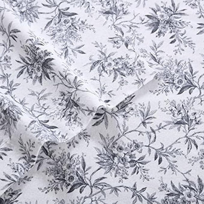 Laura Ashley - Flannel Sheets Queen Size, Anti-Pilling & Wrinkle Resistant Cotton, Touchably Soft for All-Season Comfort - Bed Sheets with Matching Pillowcases & Fitted Sheet (Faye Toile Black)