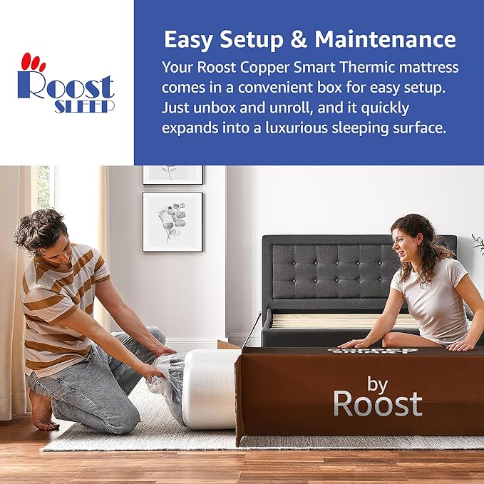 ROOST SLEEP 14-Inch Queen Mattress with Medium Firm Support, CertiPUR-US Certified, Copper Smart Thermic Cooling Gel Memory Foam for Hot Sleepers, Made in USA