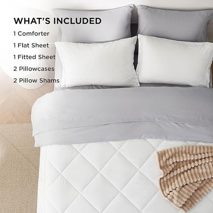 Bedsure Full Comforter Set - 7 Pieces Reversible White and Grey Bedding, Full Bed Set for All Seasons, Bed in a Bag with Down Alternative Comforter, Grey Sheets, Pillowcases & Shams