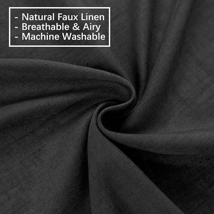 Black Linen Sheer Pinch Pleated Sliding Door Curtains, 2x50 Inches Width, Dark Moody Neutral Light Filtering Drapes 90 Inches Long, Textured Modern Farmhouse Window Curtain Panels