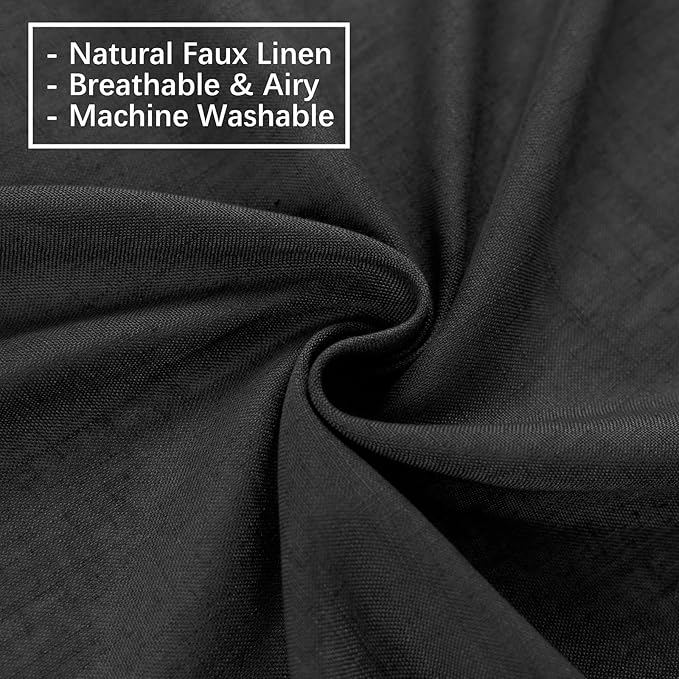 Black Curtains Semi Sheer 96 Inches Long, Linen Textured Light Filtering Drapes for Living Room Bedroom, Dark Moody Modern Farmhouse Window Decor, Pinch Pleat Curtain with Hooks