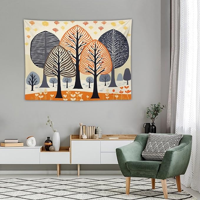 MaSiledy Tapestries Shabby Chic Trees Tapestry Watercolor Rustic Forest Tapestry for Bedroom Aesthetic Wall Hanging for Dorm Living Room 30"x40" Holiday Scene Banner for Winter Christmas Party