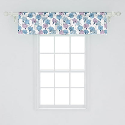 Ambesonne Flower Window Valance Pack of 2, Delicate Pastel Spring Trill Bindweeds, Rod Pocket Curtain Valances for Kitchen Bedroom, 54" X 12", Blue Grey Mauve