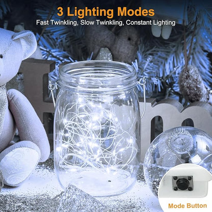 btfarm 18 Pack Fairy Lights Battery Operated [3 Modes], 7ft 20 Led Twinkle Lights String Lights Waterproof Bulk Small Mini Silver Wire for Christmas Mason Jars Wedding Table Centerpiece