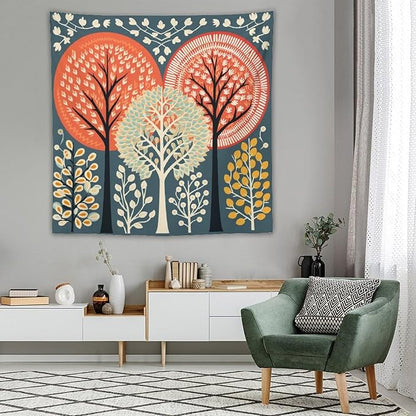 MaSiledy Tapestry Wall Hanging Shabby Chic Trees Tapestry Watercolor Rustic Forest Tapestries for Bedroom Wall Art for Bedroom Wall Hanging for Room 60"x60" Xmas Wall Hanging Polyester Tapestries