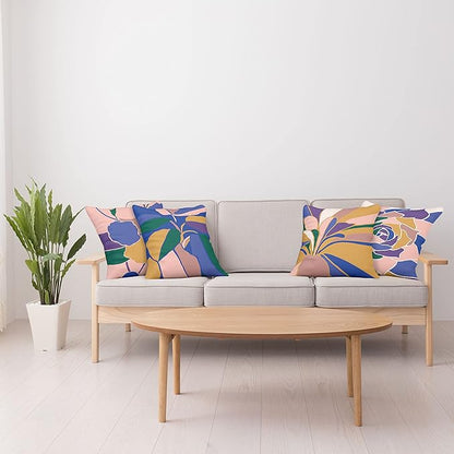 Ambesonne Floral Throw Pillow Cushion Case Pack of 4, Abstract Flowers and Petals with Exotic Vibes Colorful Modern Style, Modern Accent Double-Sided Digital Printing, 24", Rose Dark Violet Mustard