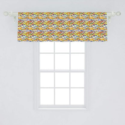 Lunarable Superhero Window Valance, Retro Comic Book Expressions Humor Cartoon Scream Crash Pow Vintage Design, Curtain Valance for Kitchen Bedroom Decor with Rod Pocket, 54" X 18", Red Yellow