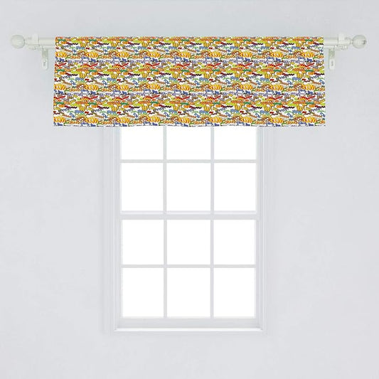 Lunarable Superhero Window Valance, Retro Comic Book Expressions Humor Cartoon Scream Crash Pow Vintage Design, Curtain Valance for Kitchen Bedroom Decor with Rod Pocket, 54" X 18", Red Yellow
