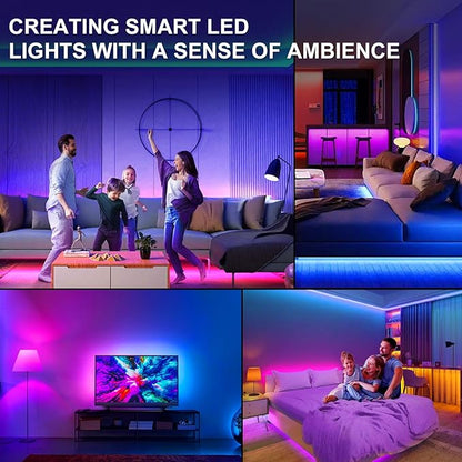 LED Strip Lights, 50ft Smart RGB Music Sync Bluetooth App & Remote Control, USB-Powered LED Lights for TV, Gaming, Bedroom, PC, Home Theater,Parlor,Room
