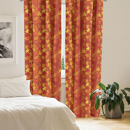 Ambesonne Orange Window Curtains, Colorful Autumn Fall Season Maple Leaves in Unusual Designs Nature Print, Lightweight Decorative Panels Set of 2 with Rod Pocket, Pair of - 28" x 63", Burnt Orange