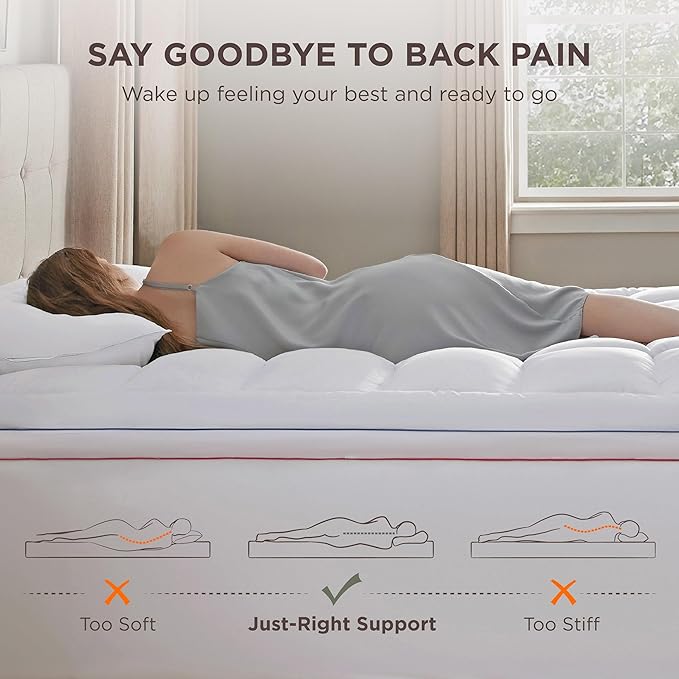 Bedsure Queen Mattress Topper - Extra Thick Mattress Pad Cover with Deep Pocket fits up to 21 Inches, Soft Pillow Top Bed Topper for Back Pain Relief, Overfilled with Down Alternative Filling, White
