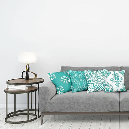 Ambesonne Retro Throw Pillow Cushion Case Pack of 4, Trellis Grid Medieval Floral Damask Mandala Flower Ornament in Modern Monochrome, Modern Accent Double-Sided Digital Printing, 18", Dark Seafoam