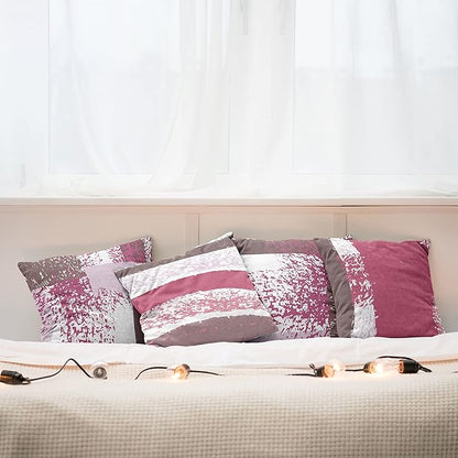 Ambesonne Grunge Throw Pillow Cushion Case Pack of 4, Abstract Design Simplistic Minimal Stripes Brushstrokes Contemporary, Modern Accent Double-Sided Digital Printing, 20", Pink Purpleblue Grey Pink