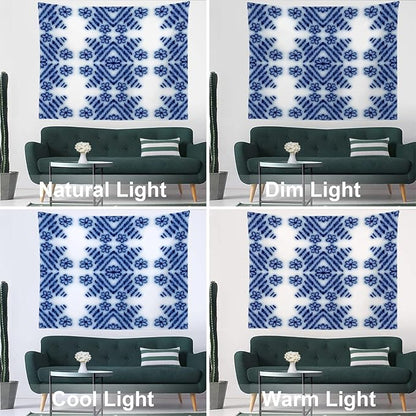 Batmerry Blue Art Flower Tapestry,Blue White Ceramic Glaze Tie Dye Wall Art Hanging Decoration Polyester Fiber White Ruffled Around for Dorm Room Bedroom Living Room, 51.2x59.1 inches
