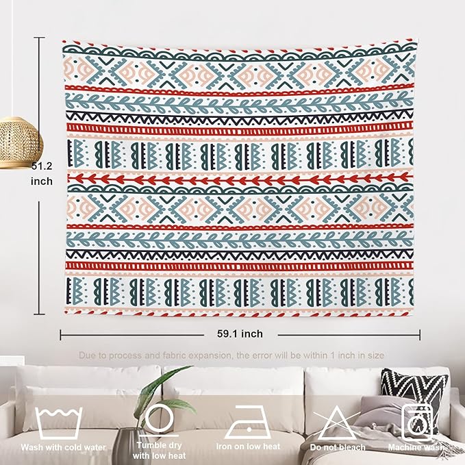 Batmerry Beige Abstract Stripe Tapestry, Wall Art Hanging Decoration Polyester Fiber White Ruffled Around for Dorm Room Bedroom Living Room, 51.2x59.1 inches