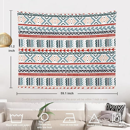 Batmerry Beige Abstract Stripe Tapestry, Wall Art Hanging Decoration Polyester Fiber White Ruffled Around for Dorm Room Bedroom Living Room, 51.2x59.1 inches
