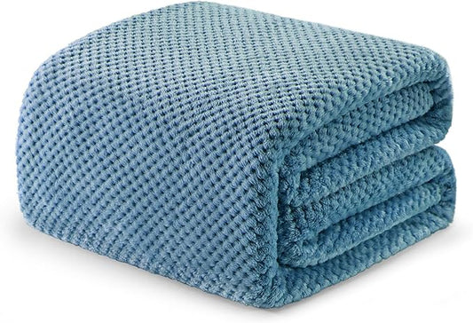Exclusivo Mezcla Fleece Bed Blanket Queen Size, Super Soft and Warm Blankets for Couch, Sofa and Bed Waffle Textured, Cozy, Fuzzy and Lightweight (Slate Blue, 90x90 Inches)