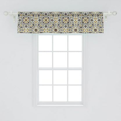 Ambesonne Turkish Pattern Window Valance, Flowers in and Traditional Style, Curtain Valance for Kitchen Bedroom Decor with Rod Pocket, 42" x 12", Earth Yellow Slate Blue