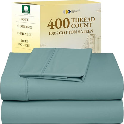 California Design Den Twin Sheets Set - Soft 400 Thread Count Sateen, Natural 100% Cotton Sheets with Deep Pockets, Cooling and Durable Bedding Set - Teal