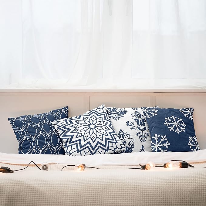 Ambesonne Retro Throw Pillow Cushion Case Pack of 4, Trellis Grid Medieval Floral Damask Mandala Flower Ornament in Modern Monochrome, Modern Accent Double-Sided Digital Printing, 20", Dark Sky Blue