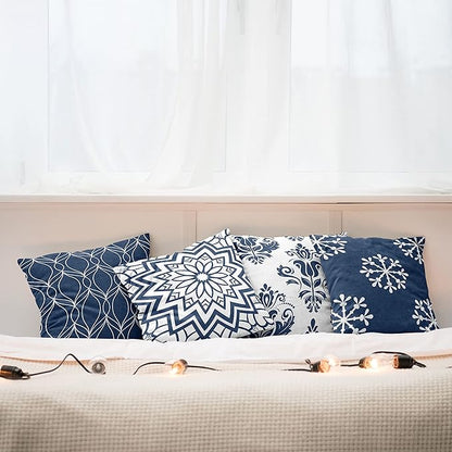Ambesonne Retro Throw Pillow Cushion Case Pack of 4, Trellis Grid Medieval Floral Damask Mandala Flower Ornament in Modern Monochrome, Modern Accent Double-Sided Digital Printing, 20", Dark Sky Blue