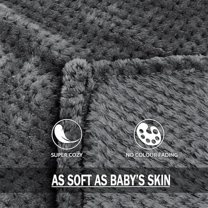 Exclusivo Mezcla Fleece Bed Blanket Twin Size, Super Soft and Warm Blankets for Couch, Sofa and Bed Waffle Textured, Cozy, Fuzzy and Lightweight (Dark Grey, 90x66 Inches)