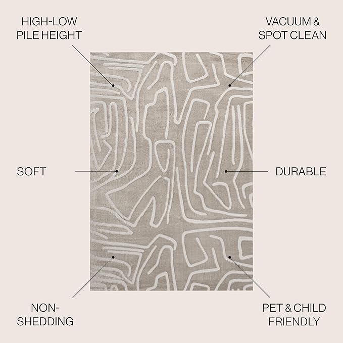 JONATHAN Y Graphic Lines High-Low Indoor Area Rug 3X5 Beige/Cream, Alcina Modern Scandinavian for Living Room, Bedroom, Kitchen, Easy-Cleaning, High Traffic, Pet-Friendly, Non-Shedding SND102A-3