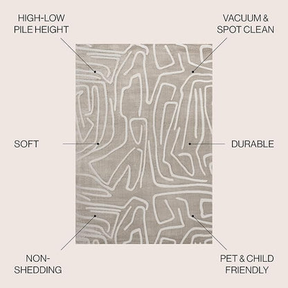 JONATHAN Y Graphic Lines High-Low Indoor Area Rug 5X8 Beige/Cream, Alcina Modern Scandinavian for Living Room, Bedroom, Kitchen, Easy-Cleaning, High Traffic, Pet-Friendly, Non-Shedding SND102A-5