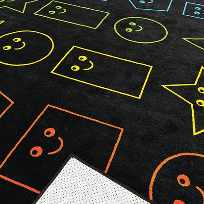 Zety - Nylon School Girl Style Classroom Rugs Elementary - 7.6x12 FT - Playroom and Toddler Rugs- Educational Smiley face Rug for Kids Room, Classroom, Daycare, and Home Learning - Black Pastel Rug