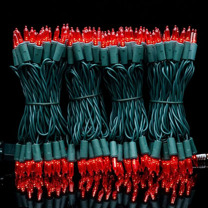 YULETIME 200 Count Red LED Christmas Lights, 66 Feet Green Wire UL Certified Commercial Grade Holiday String Light Set (Red)