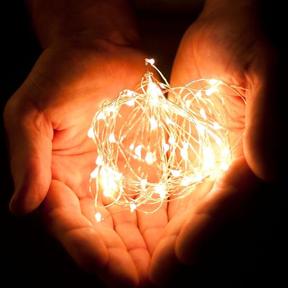 100 LED String Lights, 32 Feet, Silver Wire, Warm White, Plug-in, Indoor-Outdoor, 5V DC Transformer