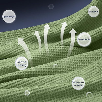 PHF 100% Cotton Waffle Weave Blanket King Size for Bed,Snag Proof Lightweight Breathable Moisture-Wicking Throw for Couch,Great for Layering in Cold Weather,Machine Washable,Home Decor-Loden Green