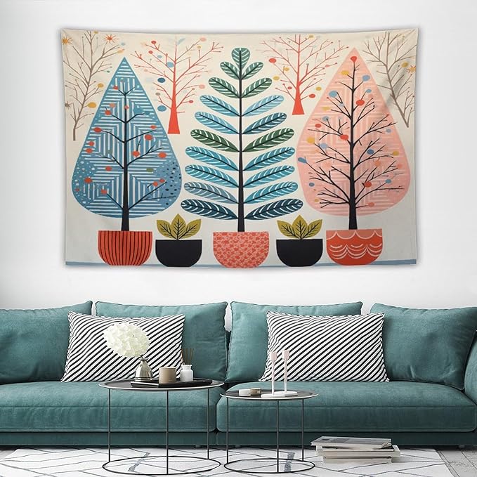 MaSiledy Shabby Chic Trees Tapestries Rustic Autumn Tapestry Vintage Aesthetic Tapestries Landscape Tapestry for Bedroom Aesthetic Home Decor 40"x60" Holiday Scene Banner for Winter Christmas Party
