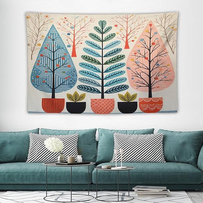 MaSiledy Shabby Chic Trees Tapestries Rustic Autumn Tapestry Vintage Aesthetic Tapestries Landscape Tapestry for Bedroom Aesthetic Home Decor 40"x60" Holiday Scene Banner for Winter Christmas Party