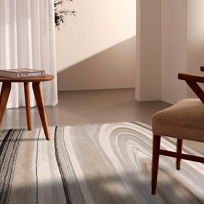 RUG BRANCH New Zealand Plush 5' x 8' (5'3" X 7'5") Scandinavian Indoor Area Rug, Contemporary, Cream Beige - Living Room, Bedroom, Dining Room, and Kitchen