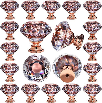26 pcs Crystal Rose Gold Glass Drawer Pulls 30 mm Decorative Knobs for Kitchen Bathroom Cabinet, Dresser and Cupboard by DeElf