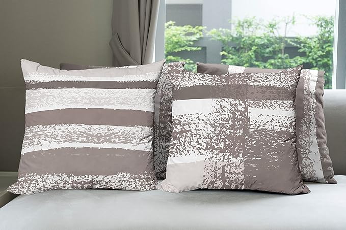 Ambesonne Grunge Throw Pillow Cushion Case Pack of 4, Abstract Design Simplistic Minimal Stripes Brushstrokes Contemporary, Modern Accent Double-Sided Digital Printing, 16", Taupe Grey and Dimgray