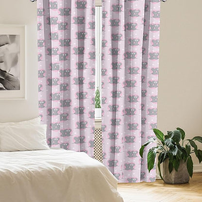 Ambesonne Pink and Grey Window Curtains, Little Mouse Characters with Hearts on Striped Backdrop Cartoon Lovers, Lightweight Decor 2-Panel Set with Rod Pocket, Pair of - 28" x 95", Grey Pink