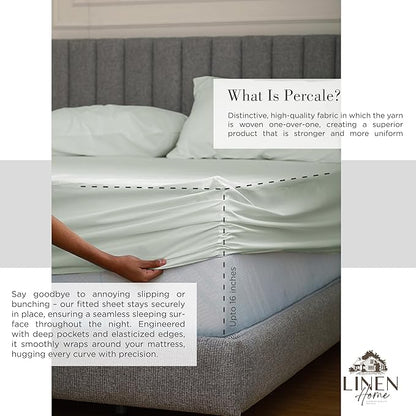 Linen Home 100% Cotton Percale Sheets King Size, Dove Grey, Deep Pocket, 4 Pieces Set - 1 Flat, 1 Deep Pocket Fitted Sheet and 2 Pillowcases, Crisp Cool and Strong Bed Linen