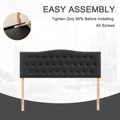 Tufted Upholstered Headboard Full Size, Sturdy and Durable Solid Wood Full XL headboard, Fabric Headboard Adjustable Height from 37” to 51”, Modern Button Diamond Design Head Board, Black